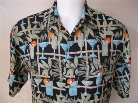 mens pierre cardin black rayon size m tiki drink bamboo ...